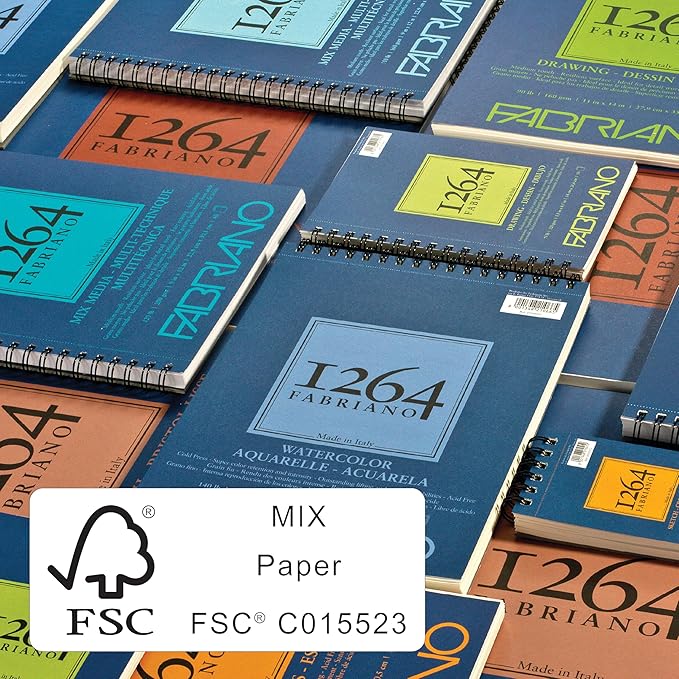 Fabriano 1264 Mixed Media Pad, 11" x 14", Spiral Bound, 110 lb., 3-Pack