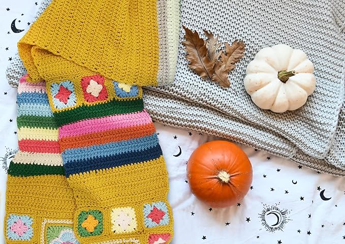 Noocro Granny Square Scarf Crochet Kit – Complete Yarn Kit with Crochet Hook, Markers, and Other Accessories, Detailed Instruction & Video Tutorial – for Intermediate or Ambitious Beginners