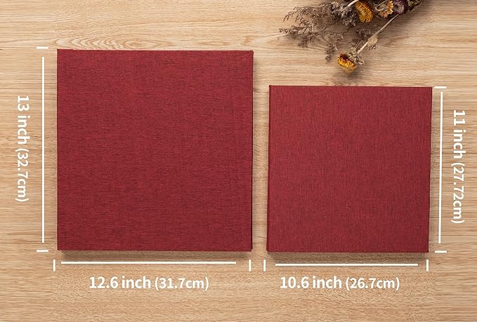 Large Photo Album Self Adhesive 4x6 8x10 10x12 13"x12.8" Magnetic Scrapbook Album 12.6"x11" Inch 40 Pages Linen Cover DIY Photo Album with A Metallic Pen and DIY Stickers(Red)