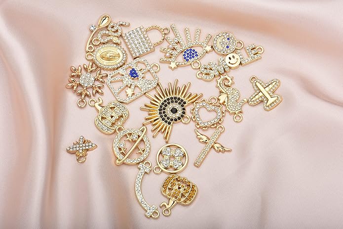 Pack of 20 Rhinestone Charms Gold Plated Pendants Pave Crystal Accessories for Necklace Bracelet Jewelry Making DIY Crafting