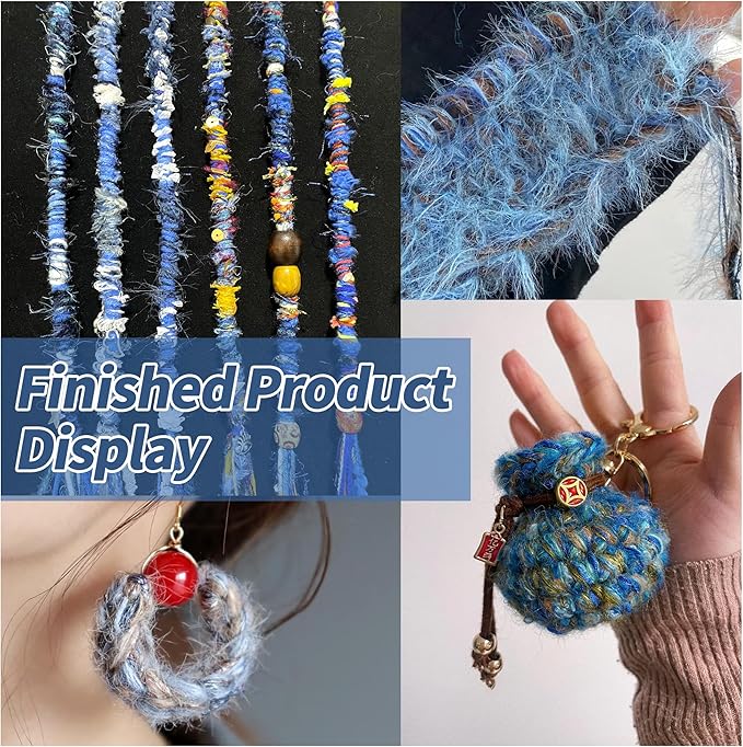 20 Pcs of 2-Yard Original Art Yarns - for DIY Art Yarns for Jewelry Making, Junk Magazines, Knitting, Crafts, Textile Decorative, Tassels, Vintage Yarn Card Making (Lake Blue)