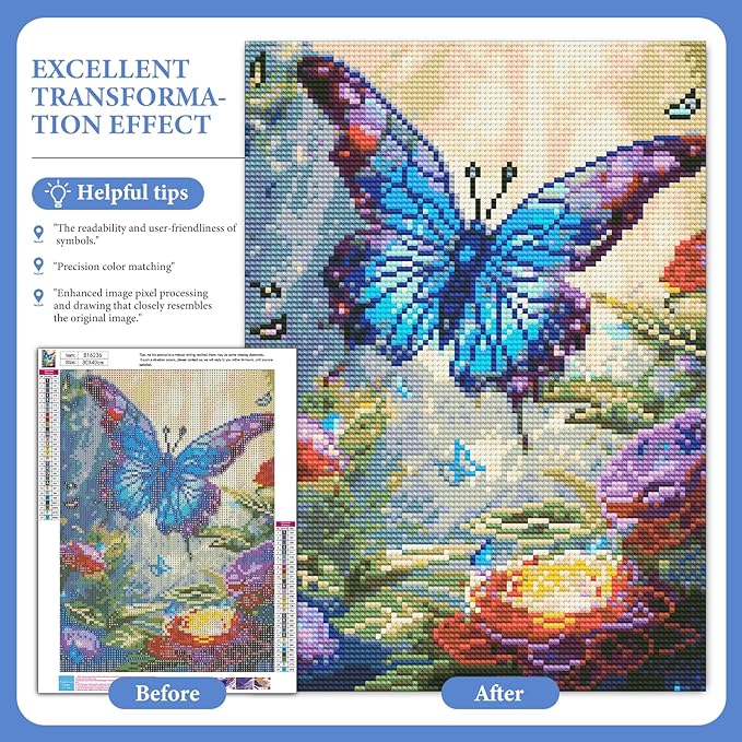 Camocin Diamond Art Kits for Adults Butterfly, 5D Flowers Diamond Painting Kits for Adults Beginners, DIY Butterfly Full Round Dots Drill Gem Art Kit for Gift Home Wall Decor 12 x 16 Inch