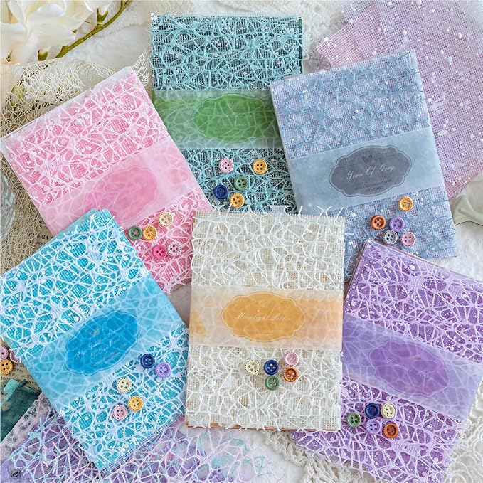 156 Sheets Scrapbook Paper and Mesh Fabric Assorted Set - 6 Pack Mixed Special Textured Paper for Scrapbooking Kit Junk Journal Supplies Planner Mixed Media Collage Card Making Materials 3.9x5.5 Inch