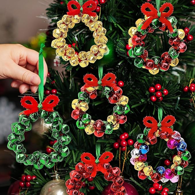 AWHETIE Christmas Crafts for Adults Kids,6 Sets Christmas Beaded Ornament Kit to Make,Jingle Bell Wreath Ornament,DIY Xmax Tree Kits Holiday Tree Decorations Party Supplies
