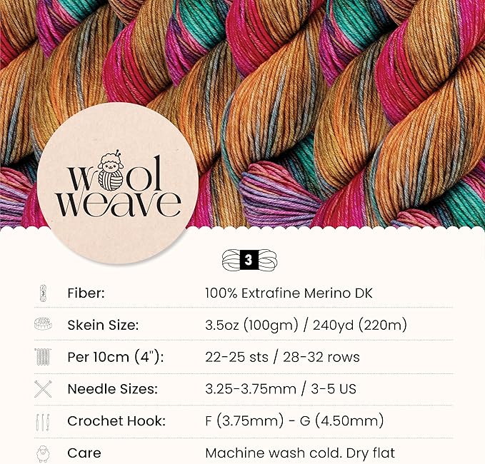 Superwash Merino Wool Yarn for Knitting & Crocheting - Hand Dyed, Luxurious & Soft Dk Weight Yarn, 100gr, 240 Yards - Dragon Vine