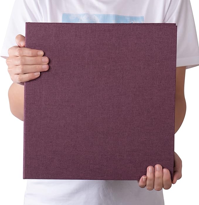 Large Photo Album Self Adhesive 4x6 5x7 3x5 8x10 Scrapbook Magnetic Album DIY Scrap Book Length 13 x Width 12.8 (Inches) 120 Black Sticky Pages Linen Cover DIY Photo Album(Purple)