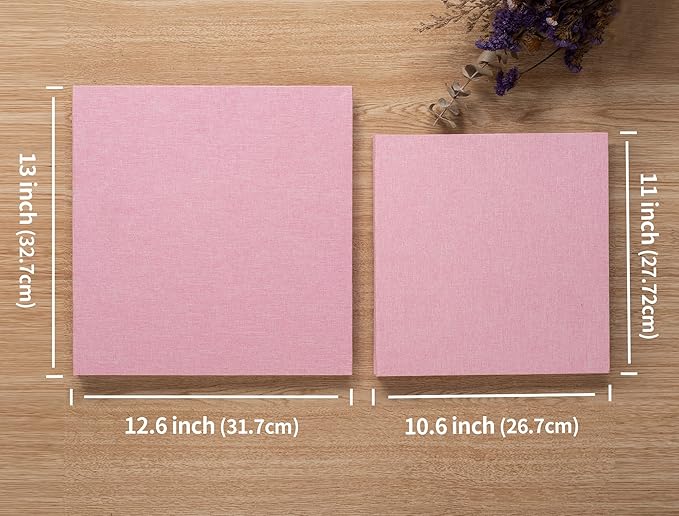 Large Photo Album Self Adhesive 4x6 8x10 10x12 13"x12.8" Magnetic Scrapbook Album 12.6"x11" Inch 60 Sticky Pages Linen Cover DIY Photo Album with A Metallic Pen and DIY Stickers(Pink)