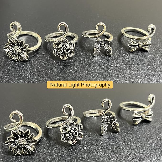 4 PCS Crochet Rings for Fingers Butterfly Flower Crown Bow Knot Sunflower Adjustable Yarn Tension Ring Knitting Accessories Crochet Gifts for Crocheters