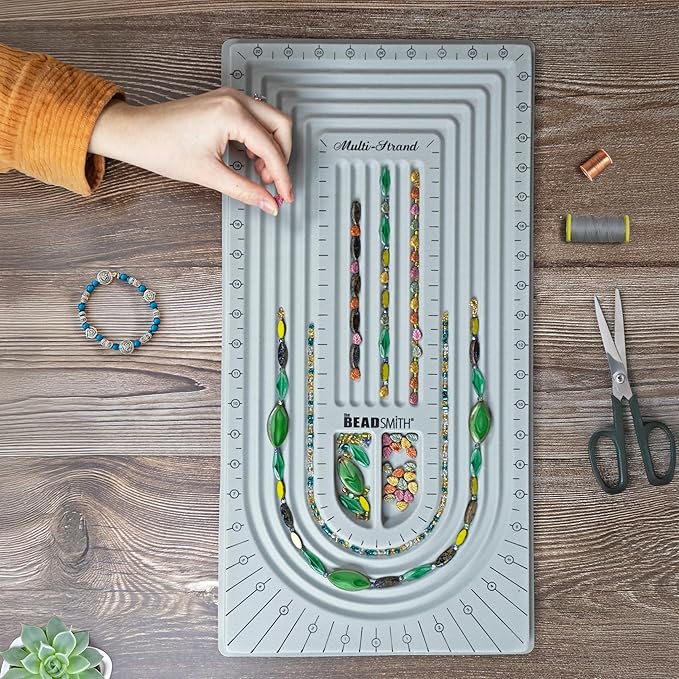 The Beadsmith Bead Board, Grey Flocked, 5 U-Shape and 6 Straight Channels, 10 x 20.5 inches, Design Boards for Creating Bracelets, Necklaces and Other Jewelry