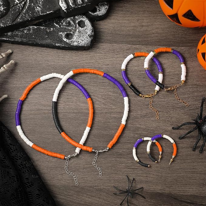 Batiyeer 3000 Pcs Christmas Fall Halloween Clay Beads Set 6 mm Patriotic 4th of July Spacer Beads Winter Polymer Clay Bead for Necklace Earring Bracelet Making(Black, Orange, White, Purple)