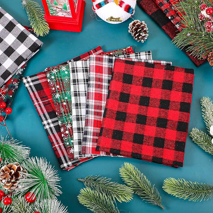 Tatuo 12 Pieces Christmas Fat Fabric Bundles Buffalo Plaid Fat Quarters Cotton Fabric Square Bundles 19.5 x 15.7 Inch Charm Yarn-Dyed Checked Quilting for DIY Crafting Sewing(Sweet Style)