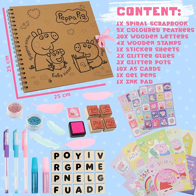 Peppa Pig Scrapbook Set for Kids, Arts and Crafts Activity Set with Stamps Glitter Pens, Scrapbook Supplies Sticker Book Craft Kit, Gifts for Girls