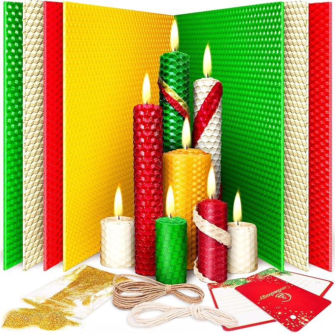 Christmas Candle Rolling Kit - Beeswax Candle Making Kit for Kids & Adults (Christmas, Hanukkah, Kwanzaa) - DIY Winter Candles Craft Project