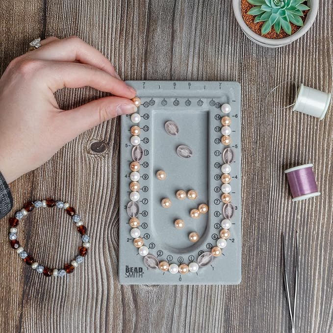The Beadsmith Mini Bead Board, Grey Flocked, 16” U-Shaped Channel, 4 x 6.75 inches, Design Boards for Creating Bracelets, Necklaces and Other Jewelry