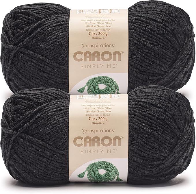 Caron Simply Me Black Yarn - 2 Pack of 160g/5.64oz - 62% Acrylic, 20% Nylon, 18% Wool - #5 Bulky - 197 Yards - Knitting/Crochet