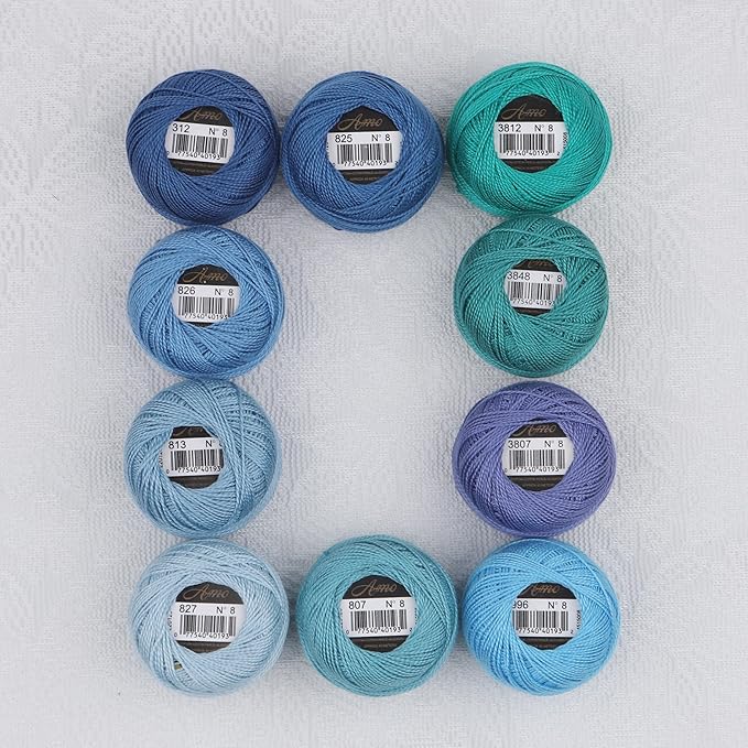 Size 8 Double Mercerized Egyptian Long Staple Cotton Pearl Thread Ball 5 Grams Rainbow Color Embroidery Thread 10 Colors per Box for Crochet Hardanger Cross Stitch Hand Embroidery (Set Y)