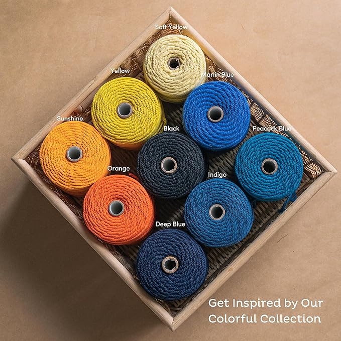 Nook Theory Macrame Cord - 4mm 109 Yards Cotton Rope, 3mm 5mm Yarn, String for Crafts, Perfect for Macrame Wall Hanging and Boho Decorations (Peacock Blue)