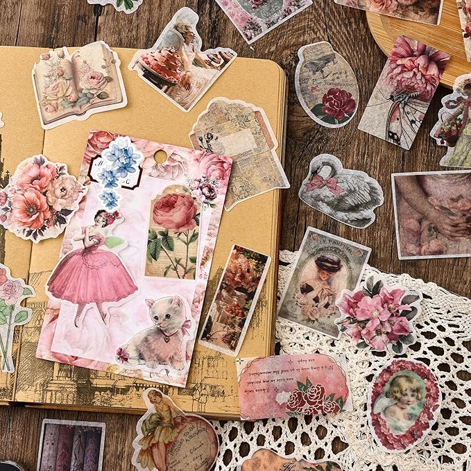 Lora Rossie Vintage Aesthetic Scrapbook Kit, 450 Pcs Pre-Cut Flowers Butterflies Decorative Floral Planner Stickers for Scrapbooking Bullet Junk Journals Planner Stationery Crafts