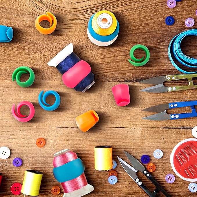 Thread Spool Savers, 100-Piece Bulk Reusable Huggers for Sewing Thread & Embroidery Floss Flexible Silicone Wrap Holders Fit Standard Size & Large Cones for Tangle-Free Storage