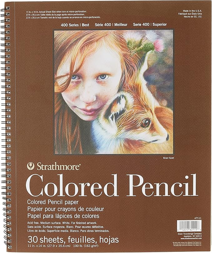 Strathmore 400 Series Wire Bound Colored Pencil Pad, 100 lb. Paper, 11 X 14 inches, 30 Sheets (477-11)