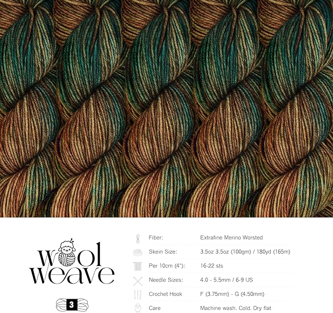 Superwash Merino Wool Yarn for Knitting & Crocheting - Premium Hand Dyed Variegated Yarn, 100gr, 240 Yards, Dk Weight - Luxurious, Soft & Durable