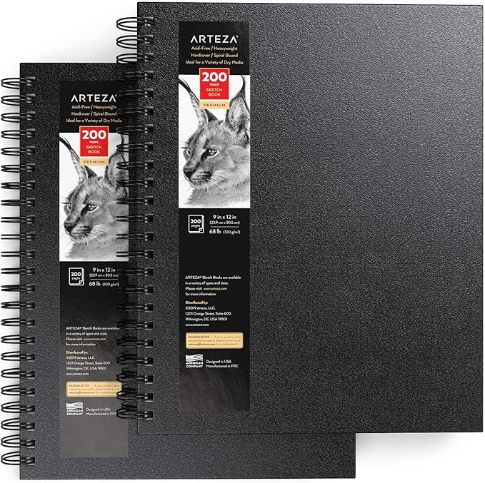 ARTEZA Spiral Sketch Book 9x12 Drawing Pad 2 Pack 200 Sheets Sketch Pads for Drawing for Adults & Teens
