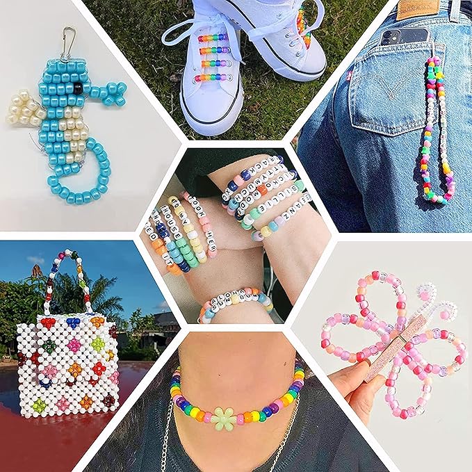 gmma 900 pcs pony beads shapes for bracelet、jewelry making、friendship bracelets colourful plastic 6x9mm multi-colored fall beads for diy bracelet necklace party decoration supplies