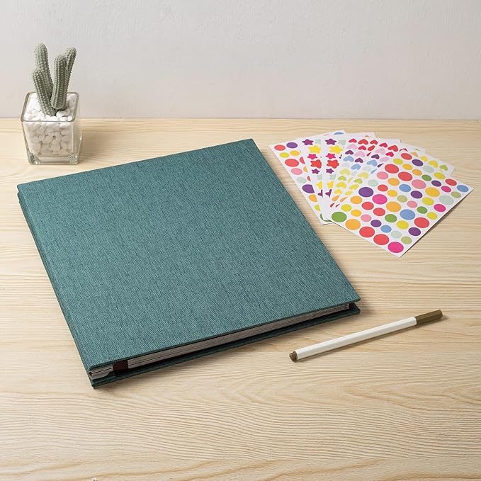 Photo Album Self Adhesive Scrapbook 3x5 4x6 5x7 6x8 Magnetic Album DIY Scrap Book 11x10.6 Inch 40 Black Sticky Pages Linen Cover DIY Photo Album(Dark Green)