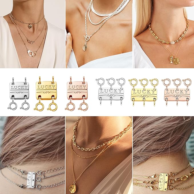 dailyacc lucky necklace layering clasp 18k gold and silver strong multiple necklace clasps for layered look separator