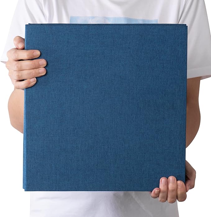 Large Photo Album Self Adhesive 4x6 5x7 3x5 8x10 Scrapbook Magnetic Album DIY Scrap Book Length 13 x Width 12.8 (Inches) 120 Black Sticky Pages Linen Cover DIY Photo Album(Blue)