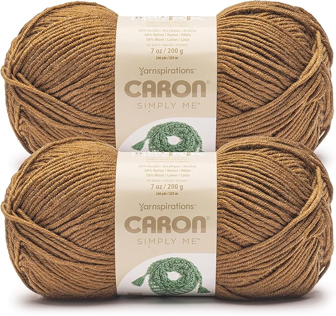 Caron Simply Me Caramel Heather Yarn - 2 Pack of 160g/5.64oz - 62% Acrylic, 20% Nylon, 18% Wool - #5 Bulky - 197 Yards - Knitting/Crochet