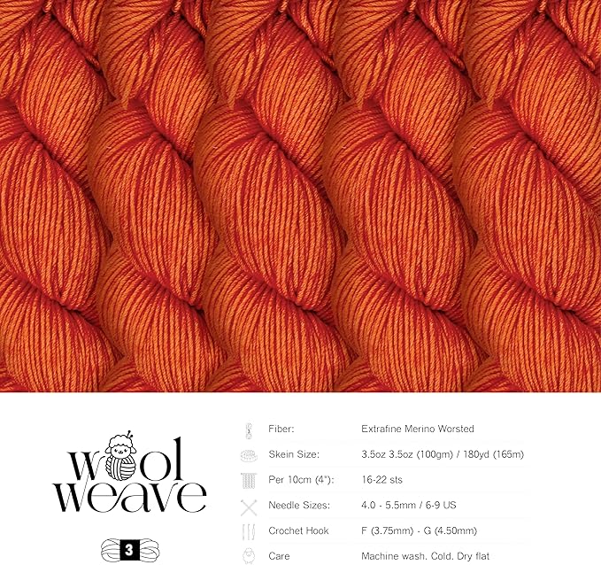 Superwash Merino Wool Yarn for Knitting & Crocheting - Premium Hand Dyed Orange Yarn, 100gr, 240 Yards, Dk Weight - Luxurious, Soft & Durable