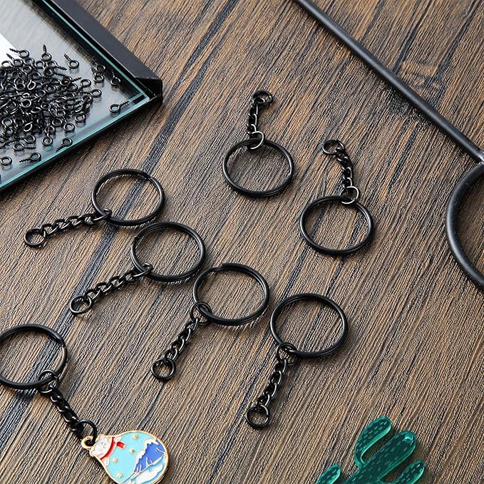 Hotop 360 Pcs Key Rings for Crafts Keychain Making Kit Including 90 Open Jump Rings Connectors, 180 Small Screw Eye Pins Hooks Bulk for DIY Keychain Supplies Crafts Jewelry Making(25 mm,Black)