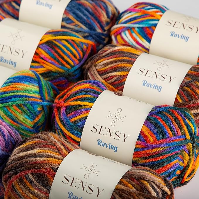 3 Skeins of Sensy Roving Multi Color Yarn, 3.5 oz, 132 Yards, Gauge 5 Bulky (Purple Sky)