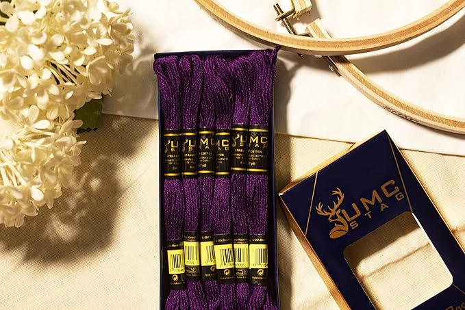 12 Pieces Dark Purple Violet 102/550 Premium Embroidery Thread Egyptian Cotton Skeins Cross Stitch Floss Oeko TEX Stranded Dark Purple 102