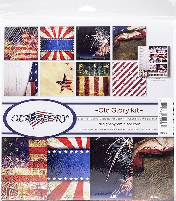Reminisce Old Glory Scrapbook Collection Kit, Multi Color Palette, 12x12 inches