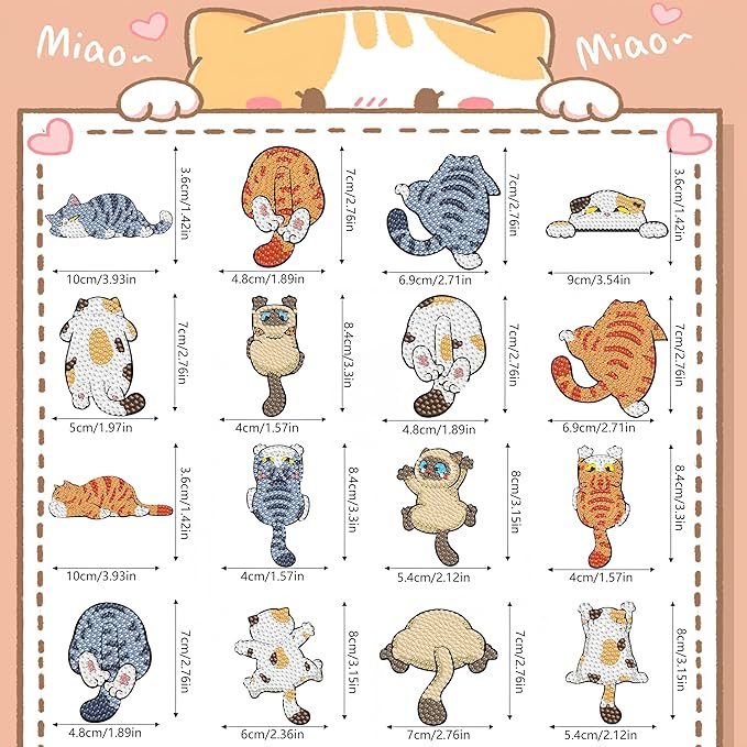 16 Pcs Cat Diamond Painting Magnets Kits,Funny Diamond Art Fridge Magnet Refrigerator Sticker Diamond Painting kit for Beginners Adults DIY Art Craft Gifts Home Decors (Funny Cats)