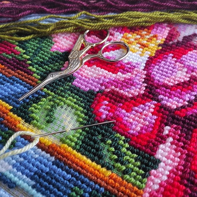 Brvsk Still Life Embroidery Kit for Adults and Beginners — Enchanting Roses 16″ × 16″ with Clear, Precise Printed Design on Cotton Canvas; Includes 2 Needles, Yarn, and Easy-Read Chart
