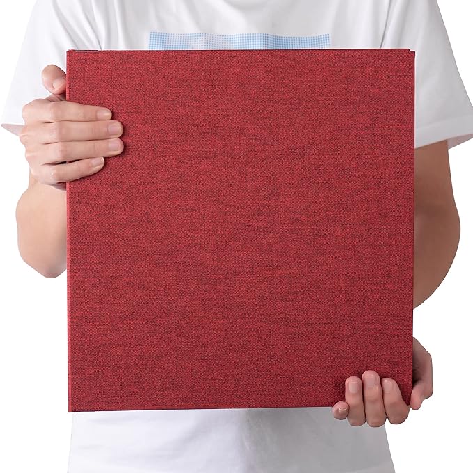 Large Photo Album Self Adhesive 4x6 5x7 3x5 8x10 Scrapbook Magnetic Album DIY Scrap Book Length 13 x Width 12.8 (Inches) 120 Black Sticky Pages Linen Cover DIY Photo Album(Red)