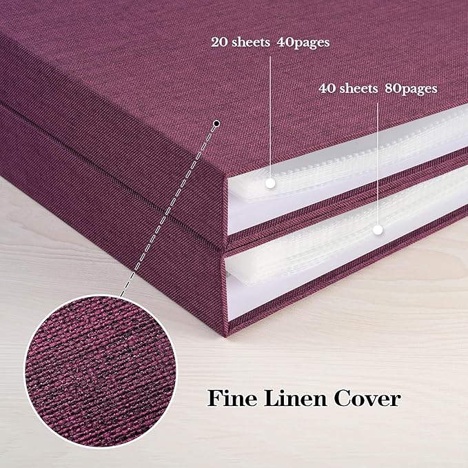 Mublalbum 8x8 Inch DIY Scrapbook Photo Album with 20 Plastic Sleeves 40 Pages Linen Cover 3 Ring Folder Binder for Wedding Baby Family and DIY Projects (Purple)