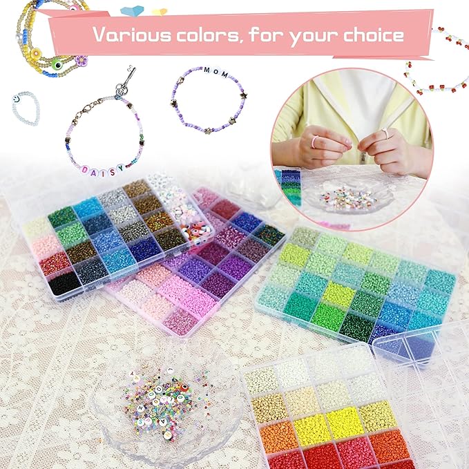 greentime 49000pcs 2mm seed beads 92 colors small beads kit bracelet beads with pendant charms kit and letter beads for bracelets necklace ring making, diy, art and craft