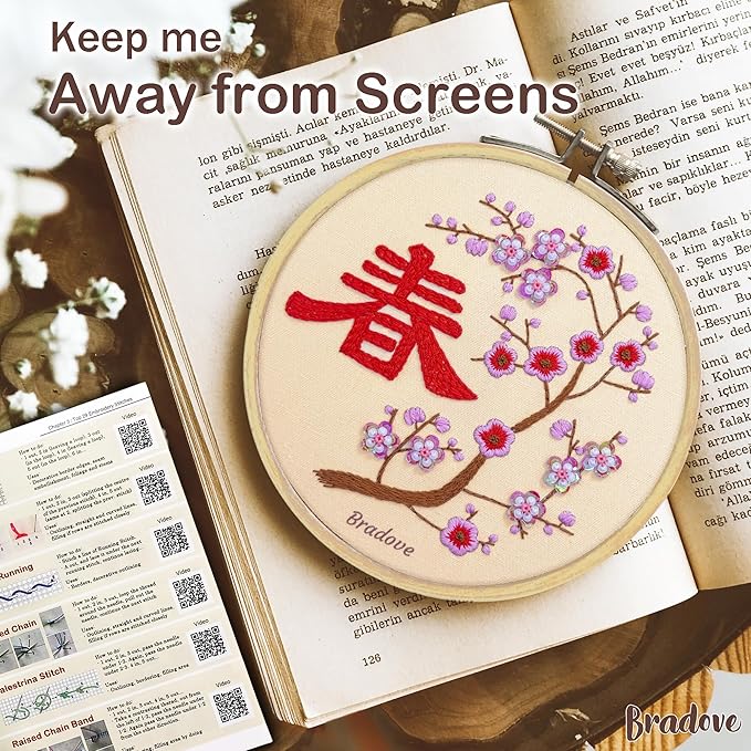 bradove lunar new year beginners embroidery kit for adults kids, learn to embroider oriental patterns, stitches kit, bead embroidery kit, beginner embroidery practice