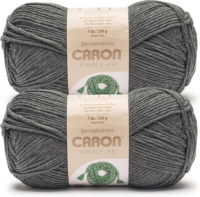 Caron Simply Me Dark Gray Heather Yarn - 2 Pack of 160g/5.64oz - 62% Acrylic, 20% Nylon, 18% Wool - #5 Bulky - 197 Yards - Knitting/Crochet