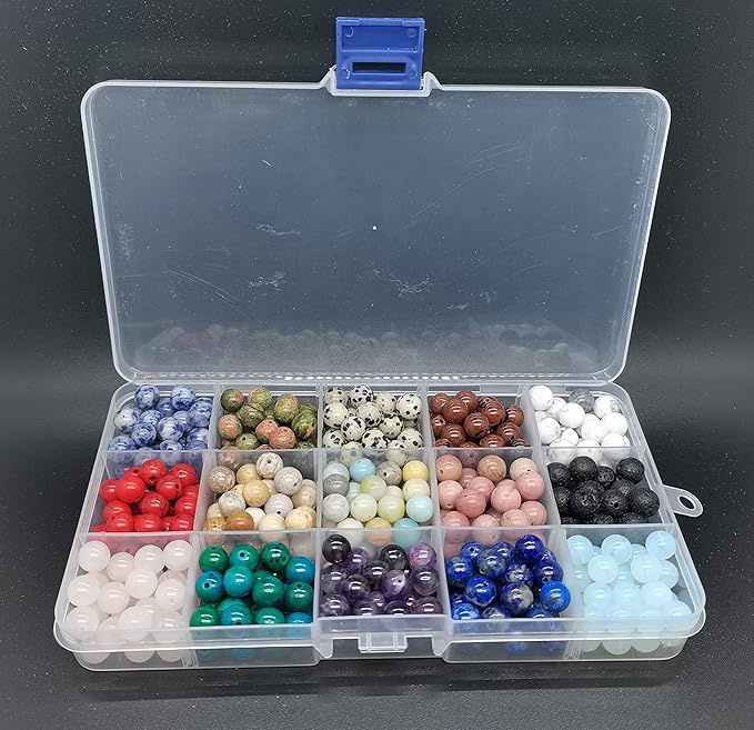 Yephac 8mm Natural Round Stone Beads-Loose Gemstone Beading-Hole Size 1mm for Jewelry Making,Box Packed (15 Material-2,8mm)