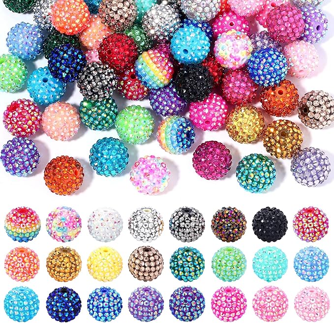 120pcs 20mm Rhinestone Beads, 24 Colors Round Crystal Resin Rhinestone Disco Ball Chunky Bubblegum Beads for Pens, DIY Jewelry Making, Bracelets, Necklace