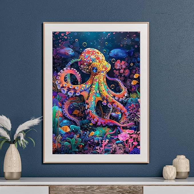 Colorful Octopus Diamond Art Kits for Adults, Animal 5D Diamond Painting for Beginners, Diamond Dot, Dimond Art Paintings Kit, Gem Painting Kit, Crafts for Adults, Home Wall Decor Gifts (12x16inch)