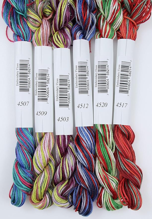 KCS Big skeins of 25 Meters Size 25 Color Variegated Cross Stitch Stranded Threads,6 skeins,06