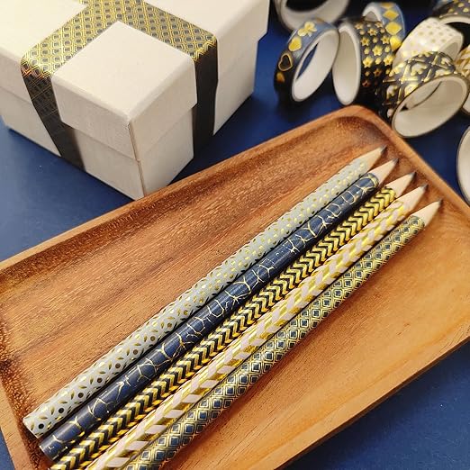 YUBBAEX 18 Rolls Black Gold Washi Tape Set Basic Patterns Foil Print Decorative Tapes for Arts, DIY Crafts, Bullet Journals, Planners, Scrapbook, Wrapping (15mm) (Black Gold Pack x 18 Rolls)