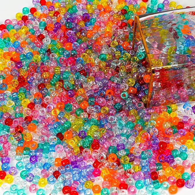 1000+pcs glitter pony beads bulk, acrylic 9mm large plastic bead for bracelets big hole hair braids crafts diy projects