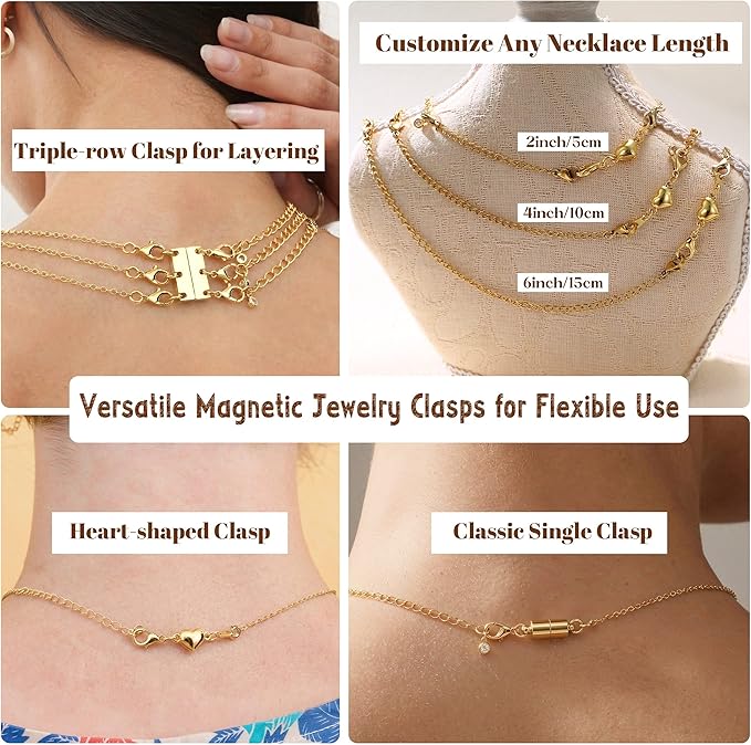 KRFY Extra Strong Magnetic Necklace Clasps and Closures, Necklaces Separator for Layering Stacks, Necklace Chain Extenders for Women, Magnet Detangler Clasp Bracelet 10Pcs 16K Gold Plated